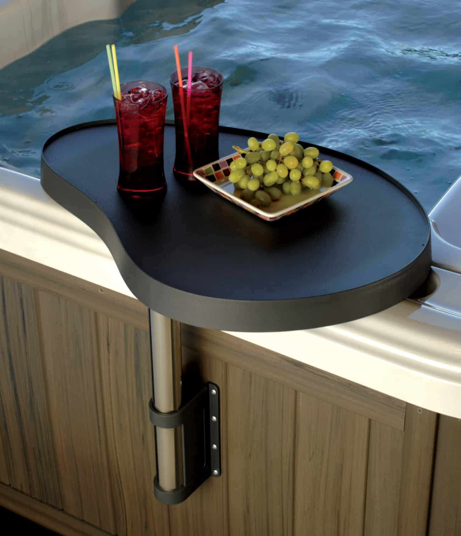 Swiveling hot tub drink tray caddy